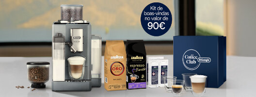 Oferta Kit Boas Vindas Clube no valor de 90€ na compra de Máquinas Automáticas Delonghi. 01 janeiro a 31 dezembro