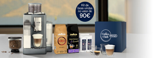 Oferta Kit Boas Vindas Clube no valor de 90€ na compra de Máquinas Automáticas Delonghi. 01 janeiro a 31 dezembro