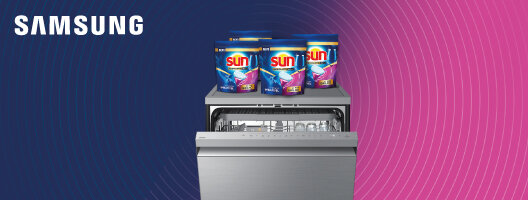 Recebe 1 ano de Detergente Sun grátis, na compra de uma Máquina de Loiça Samsung selecionada. 15 setembro a 16 novembro 2025