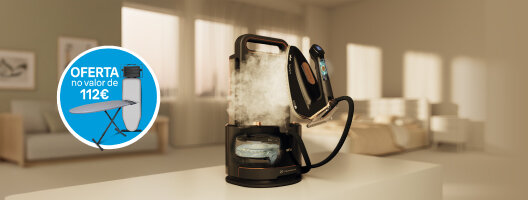 Oferta de uma tábua de engomar no valor de 112€ na compra de um ferro com caldeira CareStyle 9. 01 janeiro a 31 dezembro