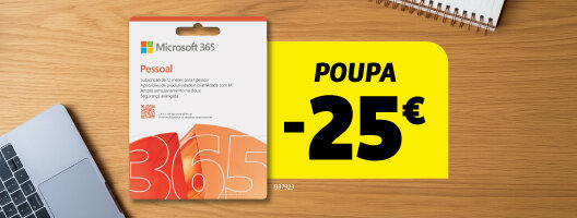 Poupa 25€ no Microsoft Office 365 Pessoal na compra conjunta com um computador. Válido de 28 maio a 30 junho de 2026. Poupa 25€ no Microsoft Office 365 Pessoal na compra conjunta com um computador. Válido de 28 maio a 30 junho de 2026.