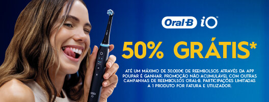 50% Grátis na tua nova escova elétrica io. Válido de 08 setembro a 31 outubro de 2025. 50% Grátis na tua nova escova elétrica io. Válido de 08 setembro a 31 outubro de 2025.