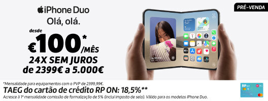 iPhone Duo - Pré-Venda disponível a partir das 13h de 16 a 22 de outubro de 2026. Disponível a 23 outubro de 2026. iPhone Duo - Pré-Venda disponível a partir das 13h de 16 a 22 de outubro de 2026. Disponível a 23 outubro de 2026.