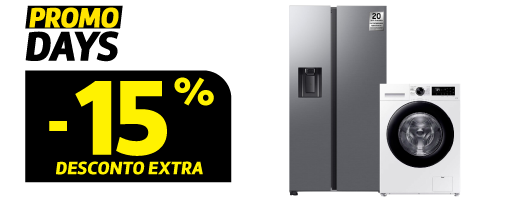 15% Desconto Extra em Grandes Eletrodomésticos de Livre Instalação Samsung. Válido de 10 a 12 outubro de 2025.