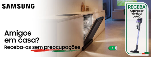Receba Aspirador Vertical Jet60 com PVPr de 299€ Na compra de uma Máquina de Lavar Loiça Samsung Selecionada Receba Aspirador Vertical Jet60 com PVPr de 299€ Na compra de uma Máquina de Lavar Loiça Samsung Selecionada