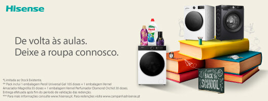 Receba um pack de Persil, Vernel Amaciador e Perfumador Na compra de uma Máquina de Lavar/Lavar e Secar Roupa Hisense Receba um pack de Persil, Vernel Amaciador e Perfumador Na compra de uma Máquina de Lavar/Lavar e Secar Roupa Hisense