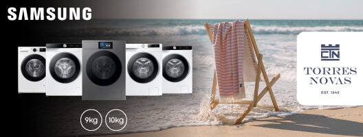 Receba até 4 toalhas praia Torres Novas na compra de uma Máquina de Lavar Roupa Samsung. Válido de 10 junho a 09 agosto 2026. Receba até 4 toalhas praia Torres Novas na compra de uma Máquina de Lavar Roupa Samsung. Válido de 10 junho a 09 agosto 2026.