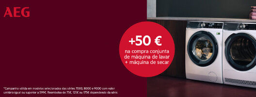 Reembolso até 175€ AEG Cuide da sua roupa com tecnologia Inteligente. Válido de 15 de outubro a 15 de janeiro de 2026.