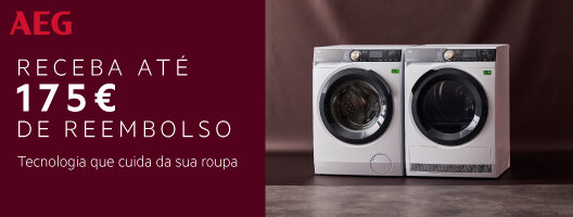 Até 175€ reembolso na compra de Máquinas de Roupa AEG. Válido de 15 outubro 2026 a 15 janeiro de 2027. Até 175€ reembolso na compra de Máquinas de Roupa AEG. Válido de 15 outubro 2026 a 15 janeiro de 2027.