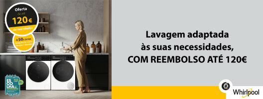 Reembolso até 120€ na compra de uma Máquina Roupa Horizon Whirlpool. Válido de 02 dezembro 2025 a 31 janeiro 2026. Reembolso até 120€ na compra de uma Máquina Roupa Horizon Whirlpool. Válido de 02 dezembro 2025 a 31 janeiro 2026.