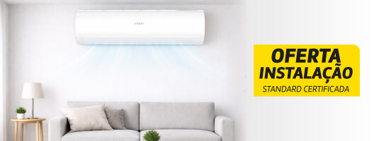 Oferta Instalação Standard Certificada, na compra de Ar Condicionados Haier. Válido 03 a 17 de fevereiro de 2026.