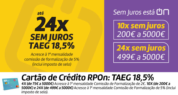 Até 24x Sem Juros. TAEG 18.5%. Sem Juros está ON. Até 24x Sem Juros. TAEG 18.5%. Sem Juros está ON.