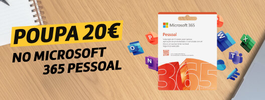 Poupa 20€ no Microsoft 365 Pessoal na compra conjunta portátil ou desktop. Válido de 07 a 21 outubro de 2026. Poupa 20€ no Microsoft 365 Pessoal na compra conjunta portátil ou desktop. Válido de 07 a 21 outubro de 2026.