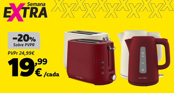 Torradeira TAB06 Electronia e Jarro Elétrico KE0130 Electronia - 19,99€ cada. Válido de 22 outubro a 02 novembro de 2026. Torradeira TAB06 Electronia e Jarro Elétrico KE0130 Electronia - 19,99€ cada. Válido de 22 outubro a 02 novembro de 2026.