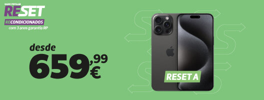 Reset Recondicionados - iPhone 15 Pro Max desde 659,99€. Válido 22 outubro a 02 novembro de 2026.