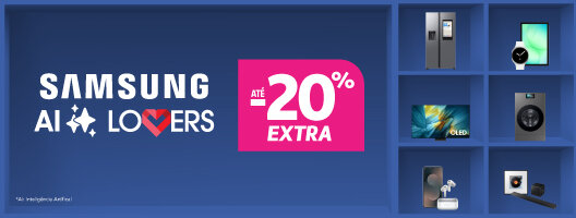 Samsung AI Lovers. 15% Desconto Extra em Toda Samsung. 21 a 27 de abril de 2026.