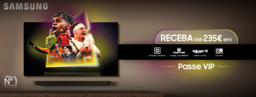 Receba acesso direto a Desporto, Jogos, Filmes e Arte na compra de uma TV Samsung. Válido 27 outubro 2025 a 18 janeiro 2026 Receba acesso direto a Desporto, Jogos, Filmes e Arte na compra de uma TV Samsung. Válido 27 outubro 2025 a 18 janeiro 2026