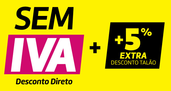 Sem Iva. Desconto Direto. Mais 5% Extra em Talão. Todas as categorias de produto. Utiliza o código: IVA. 29 abril a 04 maio.
