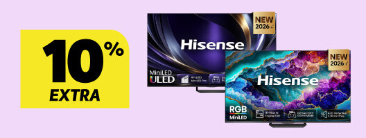 10% Desconto Extra em Televisões Hisense MiniLed e RGB. Válido de 15 a 18 outubro de 2026. 10% Desconto Extra em Televisões Hisense MiniLed e RGB. Válido de 15 a 18 outubro de 2026.