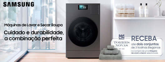 Receba até dois conjuntos de 3 toalhas Elegance na compra de uma Máquina de Lavar e Secar. 15 outubro a 31 dezembro 2025