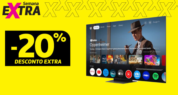 20% Desconto Extra em Tvs ≥ 75'' Qled e MiniLed TCL. Válido 17 a 21 setembro de 2025.