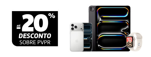 Até 20% Desconto Sobre PVPr em iPhone, iPad e Apple Watch. Válido de 08 a 14 abril de 2026.