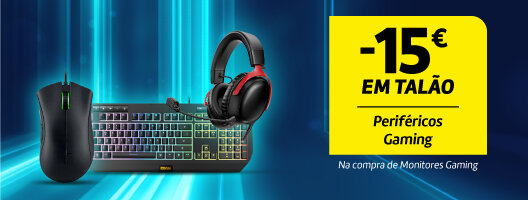 15€ em Talão em Periféricos Gaming na compra de Monitores Gaming. Válido de 28 a 31 outubro de 2025. 15€ em Talão em Periféricos Gaming na compra de Monitores Gaming. Válido de 28 a 31 outubro de 2025.