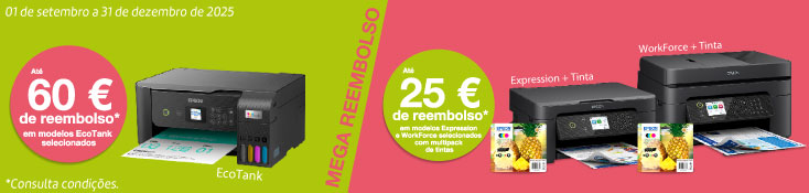 Reembolso Epson - 01 set a 31 dez - Até 60€ - 2