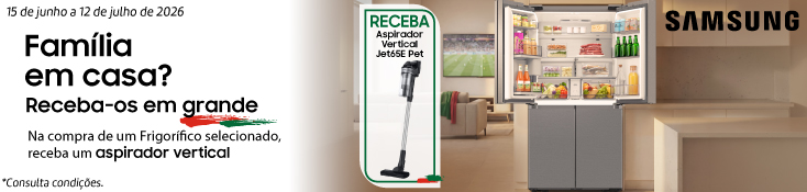 Receba Aspirador na compra de Frigorífico Samsung - 15 jun a 12 jul Receba Aspirador na compra de Frigorífico Samsung - 15 jun a 12 jul