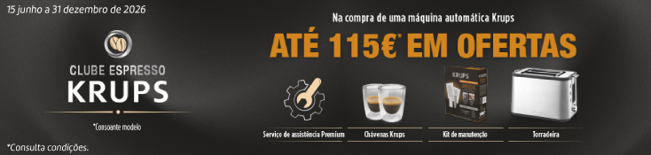 Recebe até 115€ em Ofertas Krups - 15 jun a 31 dez Recebe até 115€ em Ofertas Krups - 15 jun a 31 dez