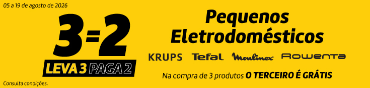 Leva 3 Paga 2 Pequenos - Krups, tefal, moulinex e rowenta - 05 a 19 agos Leva 3 Paga 2 Pequenos - Krups, tefal, moulinex e rowenta - 05 a 19 agos