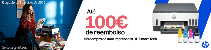 HP - Impressora Smart Tank - 15 agosto a 31 outubro - 100€ HP - Impressora Smart Tank - 15 agosto a 31 outubro - 100€
