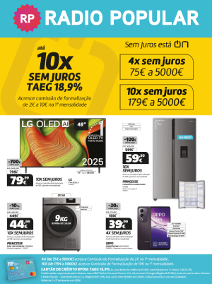 Até 10x Sem Juros. TAEG 18,9%. Acresce comissão de formalização de 2€ a 10€ na 1ª mensalidade. 